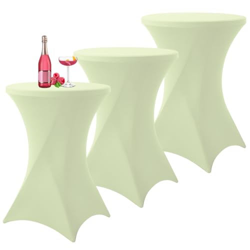 YMHPRIDE Lot de 3 Vert Sauge Housse pour Table Haute, Nappe Mange Debout 80x110cm Vert Clair Nappes à Coins Carrés Extensibles en Spandex pour Cocktail...