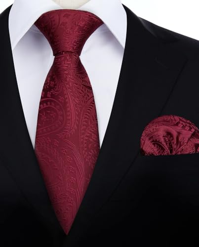 Image of HISDERN Ties for Men Paisley Floral Mens Ties and Pocket Square Cufflinks Set Classic Business Necktie Handkerchief