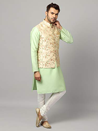 Image of Uri and MacKenzie Men's Silk Blend Kurta Churidar Pyjama with Stylish Nehru Jacket