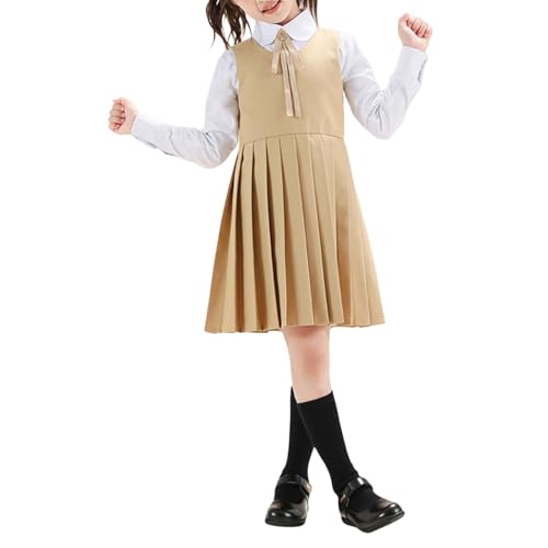 Uniform Dress Girls School Uniform Jumper: Stretch Pleated Hem Durable Kids Knee Length Sleeveless Dress 5-16Y
