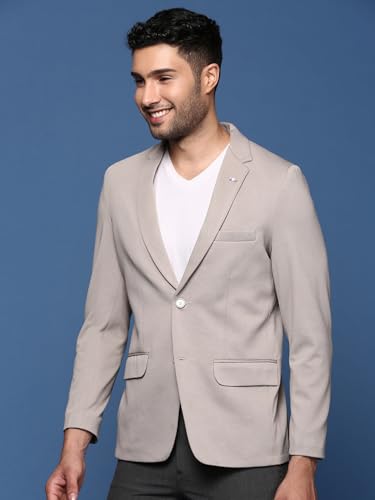 Image of SHOWOFFFF Men Solid Single Breasted Formal Blazer | Notched Lapel Full Sleeves Cotton Blazer for Mens | Slim Fit Regular Length Blazer for Men's