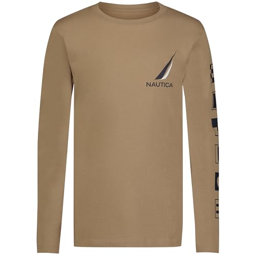 Nautica Boys' Long Sleeve Graphic Crew Neck T-Shirt, Soft, Comfortable, Relaxed Fit