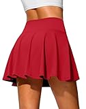 SANTINY 14" Tennis Skirt Golf Skorts with Pockets Tummy Control Shorts Pleated Skirts for Women Athletic Dressy Casual (Red_S)