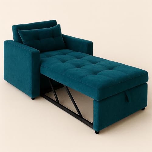 Image of CASASTYLE Trissa 1 Seater Fabric Pull-Out Sofa Cum Bed (Greenish Teal) Comfortable & Premium Velvet Finish