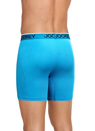 Jockey Men's Underwear Chafe Proof Pouch Microfiber 6" Boxer Brief - 3 Pack, Bright Aqua/Iron Grey/Blue Jay, L2