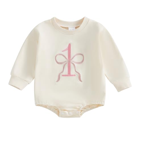 Honganda Baby Girl 1st Birthday Outfit Long Sleeve Bow Embroidery One Bubble Romper Sweatshirt Fall First Birthday Clothes