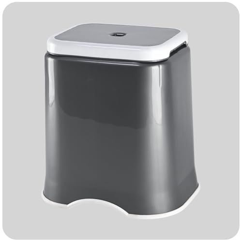 Image of Kuber Industries 18 Inch Heavy Duty Plastic Stool for Sitting & Bathing | Durable Anti-Slip Stool Senior Citizen Support Indoor & Outdoor | Multiple Space Use Home /Garden /Bathroom | Grey & White