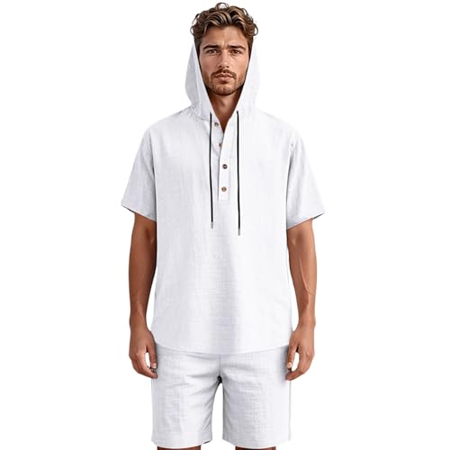 Ensemble lin homme short et sweat à capuche manches courtes anti-chaleur pour l'été