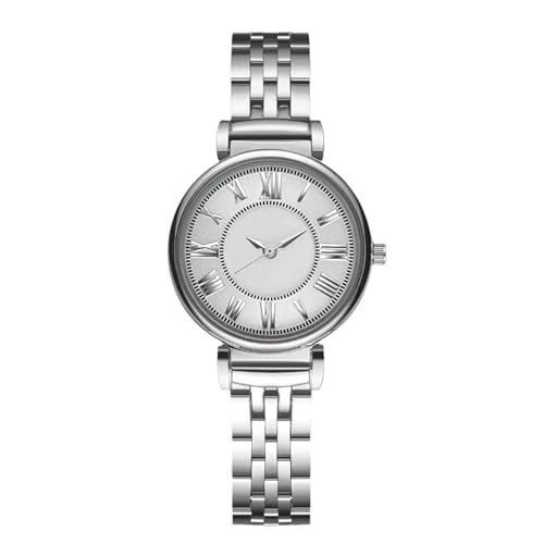 Mesuaeso Reloj Digital Reloj de Cuarzo Resistente al Agua, Sencillo, con Correa de Acero Inoxidable y Esfera con números Romanos, for Mujer. Relojes(Silver White)