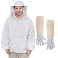ERMWALR Imker-Schutzanzug mit Kapuze und Maske stichfeste professionelle Imkerbekleidung, Schutzanzug für Imker und Bienenhalter inklusive Imkerhandschuhe aus Schafsleder (L)