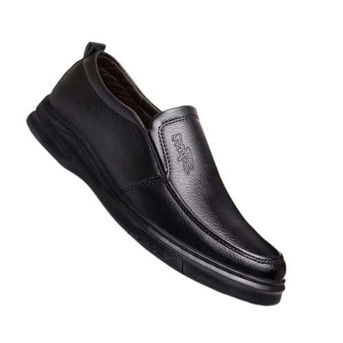 Men's Slip-on dad Casual Leather Shoes Oxfords(Black,9)