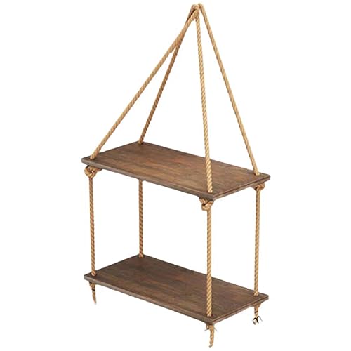 YokiMa Étagères décoratives pour décoration Murale, étagère Flottante en Bois à Deux Niveaux, étagère en Bois Suspendue avec Corde, adaptée à la Chambre à Coucher, au Salon, à la Salle de Bain