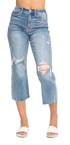 Judy Blue Women's High Waist Destroy Wide Leg Crop Jeans