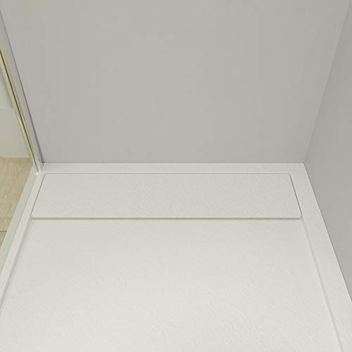 VAROBATH - Plato de ducha de Resina, color Blanco URBAN STONE. Cargas minerales, textura pizarra, antideslizante y antibacteriano. Fabricado en España. (80x170) Cover