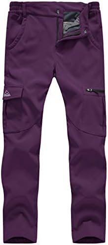 TBMPOY Women's Outdoor Softshell Pants Waterproof Quick Dry Fleece Lined Hiking Cargo Pants Purple M