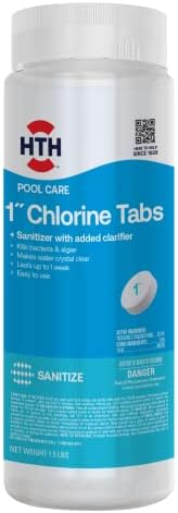 HTH 42049 Pool Care 1" Chlorine Tabs, Swimming Pool Sanitizer with Added Clarifier - Eliminates Bacteria & Algae, Makes Water Clean & Crystal Clear, Sanitizes & Protects - Slow Dissolving, 1.5 lbs
