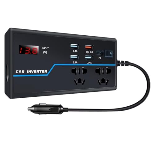 200W Car Power Converter, DC 12V to AC 110V Car Inverter, Car Outlet Adapter with PD 30W(PD3.0)/QC 30W(QC3.0) Fast Charging Ports, Car Plug Converter with On/Off Switch and Current LCD Screen