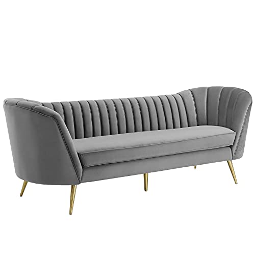 Modway Opportunity Channel Tufted Curved Back Upholstered Performance Velvet Sofa In Gray #TOP2