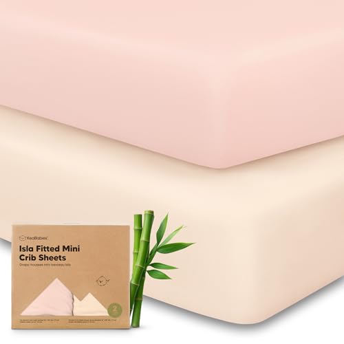 Image of Pack and Play Sheets Fitted - 2-Pack Mini Crib Sheets for Pack N Play Mattress 38x26, Soft & Cozy, Neutral Toddler Playard Bedding, Snug Fitted Mini Baby Crib Mattress Cover Boy, Girl (Cameo)