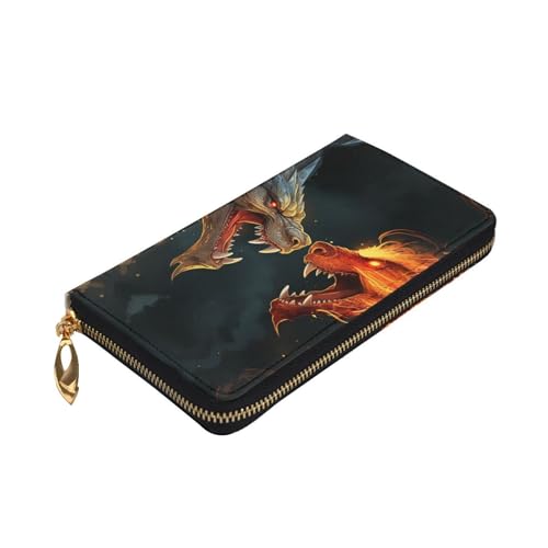 Women's Wallet Clutch Large Capacity Long Wallet Chic Cool Two Fighting Roaring Dragon Leather Ladies Card Phone Holder Travel Purse3