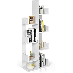 Estanteria Forma Arbol COSTWAY Libreria Estanteria, Estantería en Forma de Árbol con 8 Estantes, Estanterias Madera Salón/Dormitorio, 50 x 25 x 145 cm (Blanco)