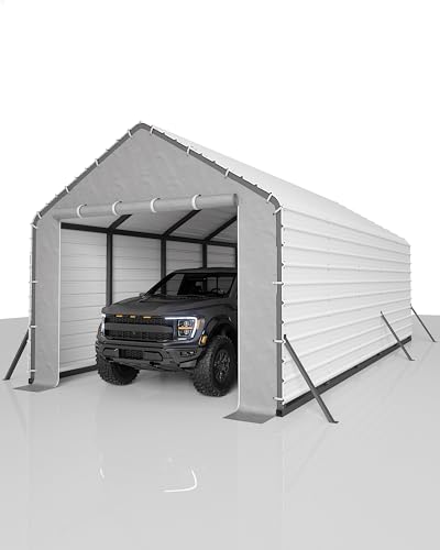 Image of GarveeLife Heavy-Duty PE Enclosure Kit (2-Pack) for Metal Carport - 220gsm Roll-Up Zipper Door Panels for 13x26, 13x21, 13x16 ft, with Ball Bungees, Gray