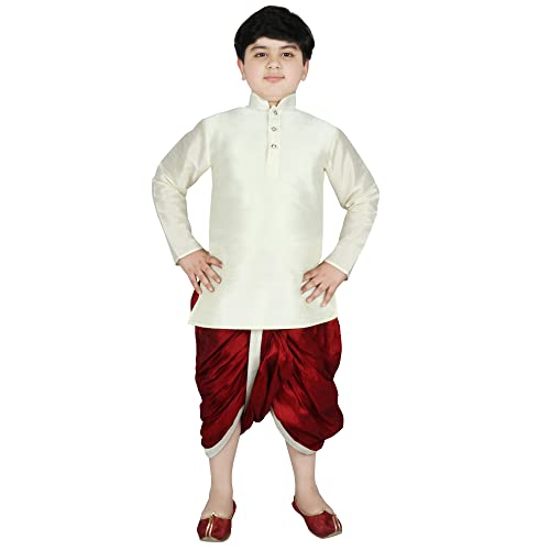 Image of SG YUVRAJ Boy's Raw Silk Kurta Dhoti Set