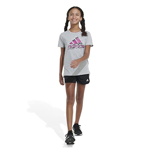 adidas Girls Short Sleeve Scoop Neck Tee 22 T Shirt, Grey Heather with Gradient Multicolor, Large3