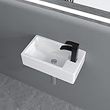 Wall Mounted Vessel Sink - Donsdey 18'x10' Floating Bathroom Sink Wall Mounted White Ceramic Porcelain Corner Vanity Sink Bowl Right Hand Basin