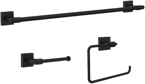 Maxted 3-Piece Bath Hardware Set with Towel Ring, Toilet Paper Holder and 24 in. Towel Bar in Matte Black