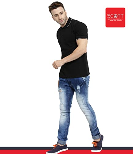 Image of Scott International Men's Regular Fit Organic Cotton Polo T-Shirt (Black with White, Medium)