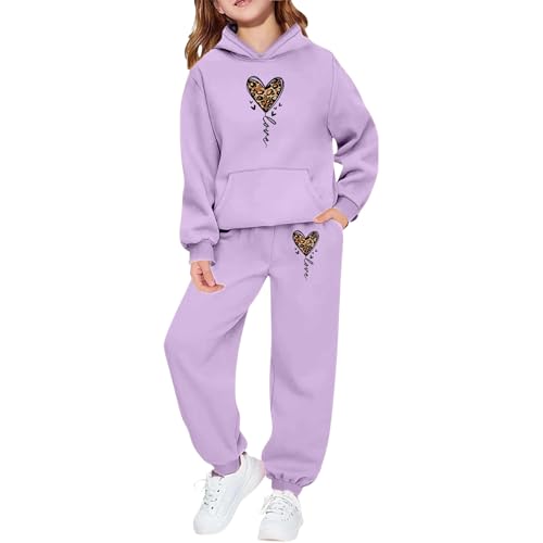 Ensemble jogging polaire fille violet vêtement chaud enfant sweat capuche pantalon 5 ans