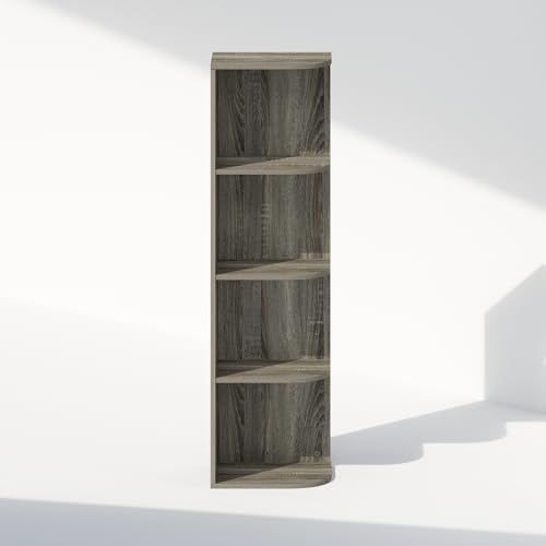 Image of Furinno Reed Corner Shelf, 4-Tier Corner Bookshelf, Book Shelf, Corner Shelves, Storage Rack, for Organization and Storage, Home Office, Living Room, French Oak