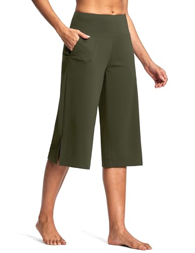 Image of ISEEGZ 15 inch /18 inch /21 inch Capri Pants for Women High Waist Wide Leg Yoga Capris with Pockets Stretchy Loose Fit Casual Workout