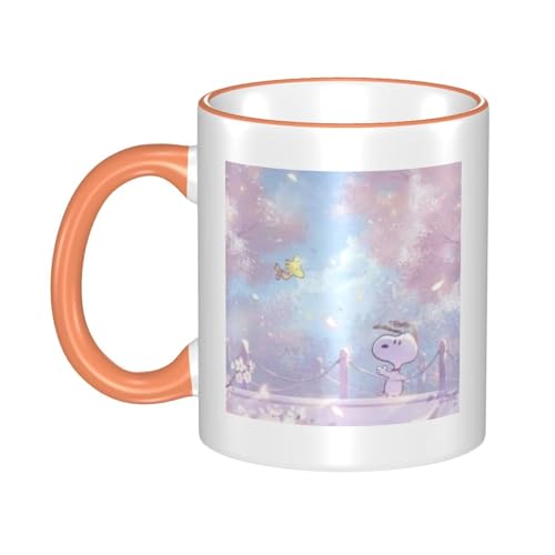 スヌーピー マグカップ 保温・保冷 電子レンジ対応 コーヒーカップ 陶器 セラミック 耐高温 軽量 個性人気 誕生日プレゼント大容量 Orange