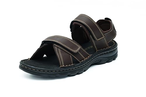 MGGMOKAY Men's Athletic Sandals Leather Outdoor Sandals Open Toe Hiking Sandals with Adjust Strap
