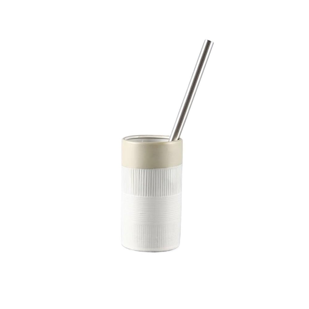 Toilet Brush, Line Pattern Ceramics Toilet Bowl Brush Set Black Brush Head Toilet Brush Stainless Steel Brush Handle Toilet Brush Bathroom Accessories