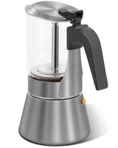 Grasseed Glass-Top Moka Pot, Stainless Steel Stovetop Espresso Maker, 6 Cup