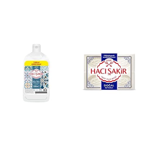 Hacı Şakir Sıvı Sabun, Lavanta,1300 ml ve Hacı Şakir Doğal Geleneksel Beyaz Sabun (4 Adet)