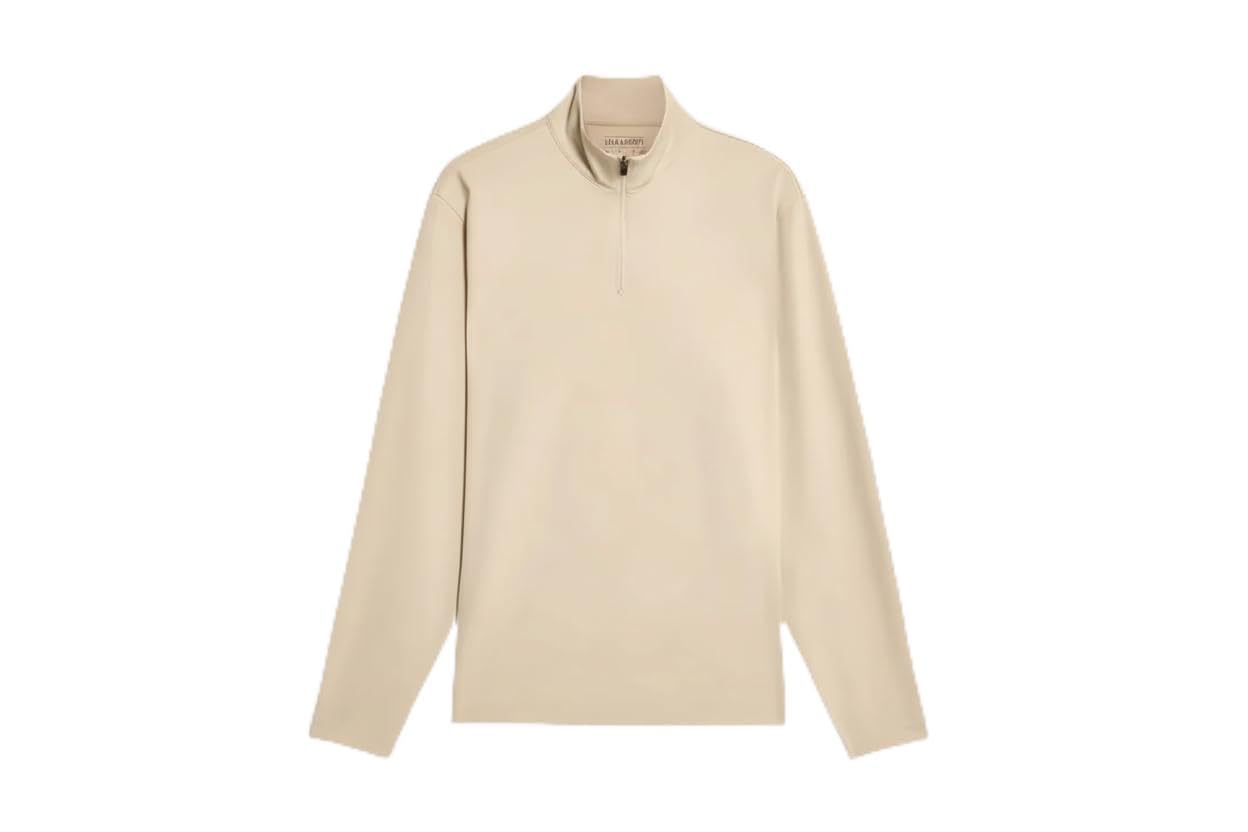 Lyle & Scott Men's Sesame Golf Embroidered Golf Course Mid Layer For – Lightweight Quarter Zip Pullover, Breathable Stretch Golf Top For On-Course Performance
