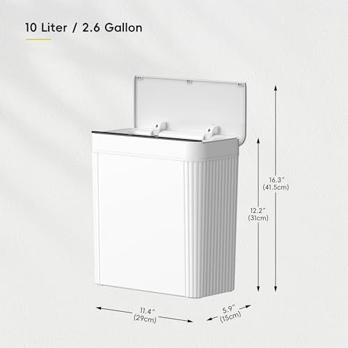 Image of EKO Brio 10L /2.6 Gallon Motion Sensor Trash Can, Automatic Touchless Bathroom Garbage Bin, Waterproof Smart Trash Can for Kitchen, Bedroom, and Office, White
