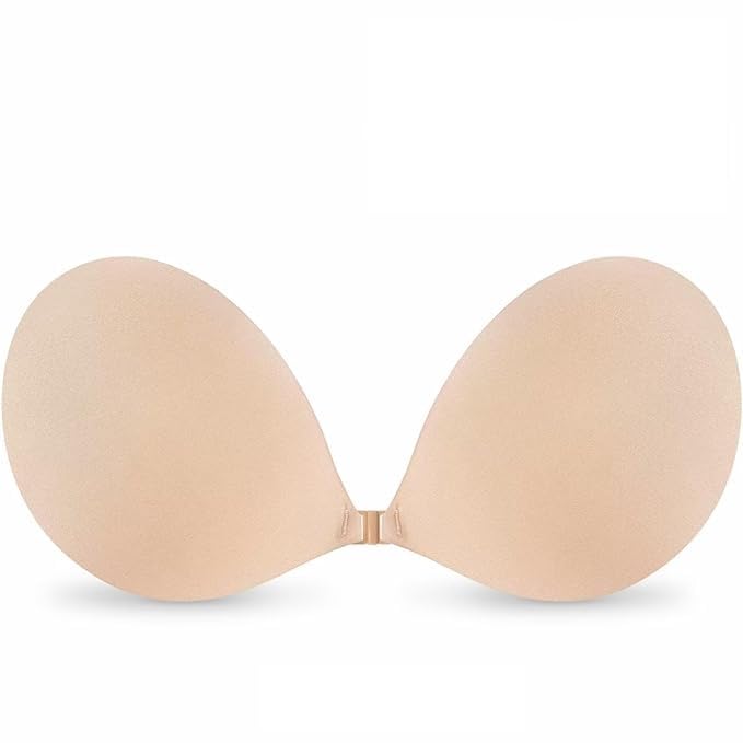 Women's & Girl's Strapless Push Up Wire Free Stick On Invisible,Adhesive Sticky Front Hook Bra | Backless Bras | Light Padded (Pack of 1) Beige