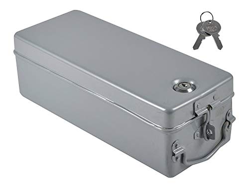 Image of Aluminium Bank Locker Box /Jewellery and Cash Storage Box with Lock - 12 inch Long (Silver Grey)