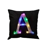 Zuodu Kreativer Kissenbezug mit bunt blinkendem LED und Samt-Buchstabe, geeignet für Partys, Festivals und als Geschenk, 45 cm x 45 cm, 1 Stück a