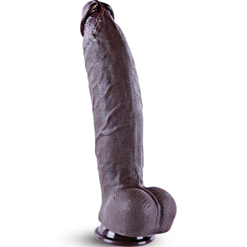 Dildo gigante nero realistico da 6,2 cm di diametro, dildo con ventosa in silicone spesso e oversize da 31 cm, sensazione realistica, plug anale prostatico curvo e allungato per appassionati esperti