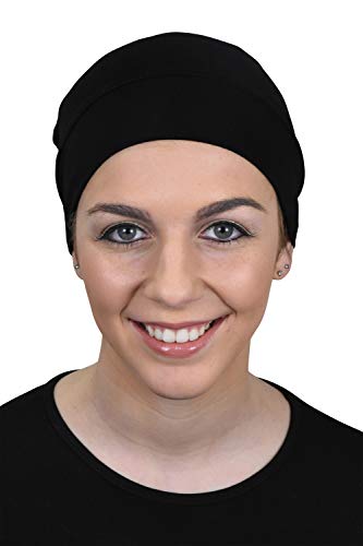 Landana Headscarves Womens Soft Sleep Cap Comfy Cancer Wig Liner & Hair Loss Cap - Black