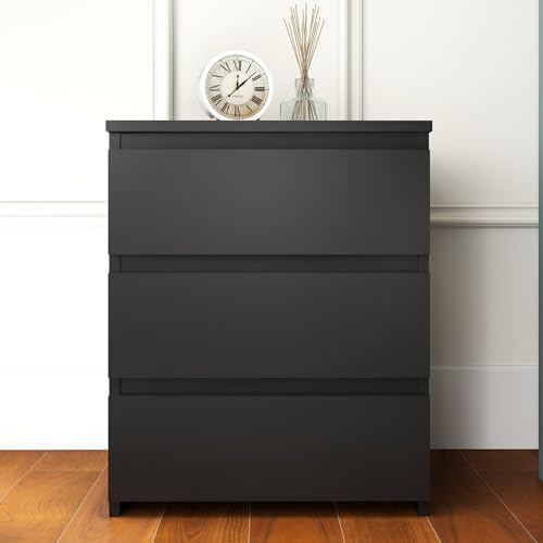 Image of Modern Nightstand Bedside Table with 3 Drawers, End Table Sofa Side Table with Cut-Out Handle for Bedroom (1, Black)