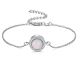 URONE Opal Bracelet 925 Sterling Silver Round Opal Bracelets Adjustable Dainty Bracelet Jewellery Gifts for Women