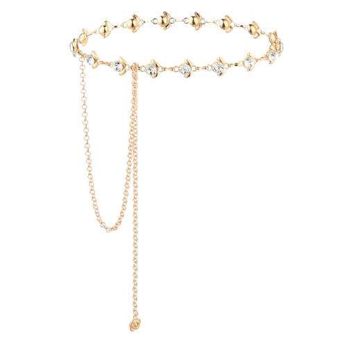 TIESOME Cinturón de cadena para mujer con flores de diamantes de imitación, cinturón ajustable de cintura con cristales para vestido de novia, Talla única, Metal, Glass
