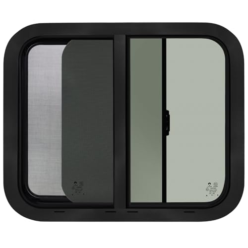 Image of 24 inchW x 20 inchH RV Windows for Cargo Trailer Camper,Tinted Horizontal Sliding | RV Cargo Trailer Camper Window Replacement w /Screen&Trim Ring,Fit 15 /16 inchor 1-3 /8 inch Thick Wall,Allow Error 1 /16 inch,DOT Approved